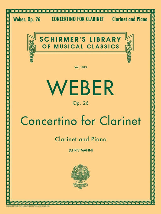 Concertino, Op. 26 Schirmer Library of Classics Volume 1819 Clarinet and Piano 韋伯卡爾 小協奏曲 豎笛 鋼琴 | 小雅音樂 Hsiaoya Music