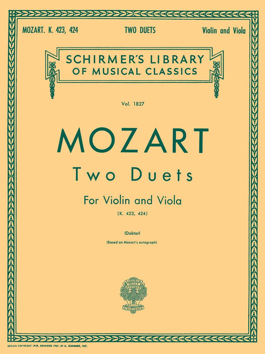 Two Duets for Violin and Viola, K. 423 and K. 424 Schirmer Library of Classics Volume 1827 Performance Score 莫札特 二重奏 小提琴 中提琴 | 小雅音樂 Hsiaoya Music