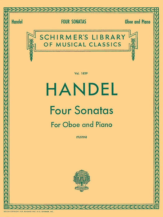 Four Sonatas Schirmer Library of Classics Volume 1839 Oboe & Piano 韓德爾 奏鳴曲 雙簧管 鋼琴 | 小雅音樂 Hsiaoya Music