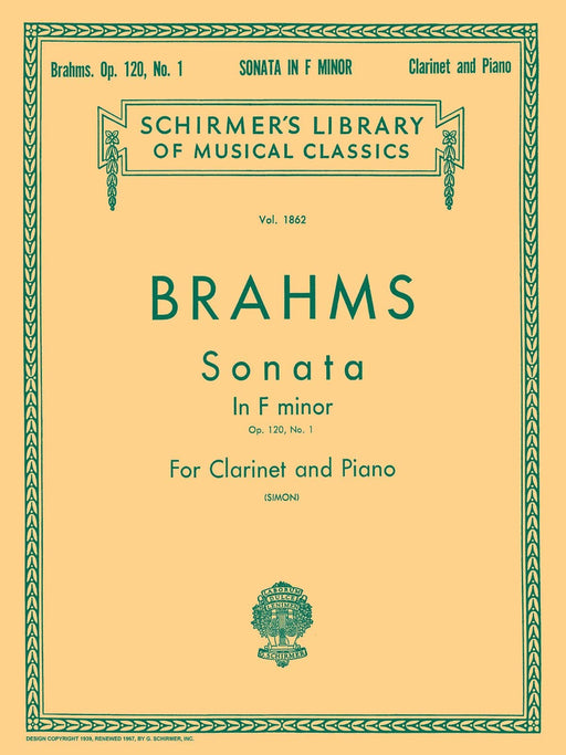 Sonata in F Minor, Op. 120, No. 1 Schirmer Library of Classics Volume 1862 Score and Parts 布拉姆斯 奏鳴曲 | 小雅音樂 Hsiaoya Music