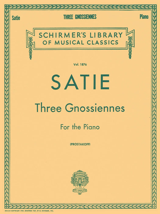 3 Gnossiennes Schirmer Library of Classics Volume 1876 Piano Solo 薩悌 鋼琴 獨奏 | 小雅音樂 Hsiaoya Music
