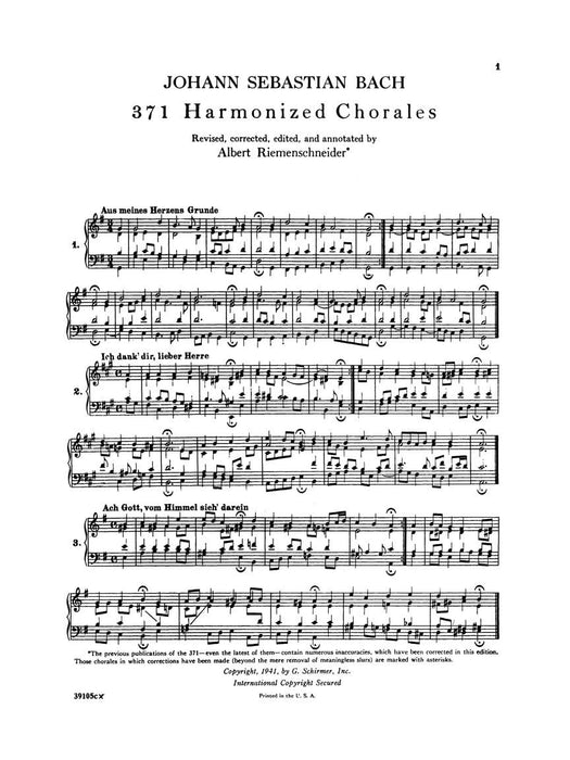 371 Harmonized Chorales and 69 Chorale Melodies with Figured Bass Piano Solo 巴赫約翰‧瑟巴斯提安 合唱 聖詠合唱 鋼琴 獨奏 | 小雅音樂 Hsiaoya Music