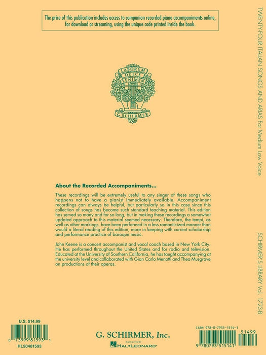 24 Italian Songs & Arias of the 17th & 18th Centuries Medium Low Voice - Book with Online Audio 詠唱調 低音 | 小雅音樂 Hsiaoya Music