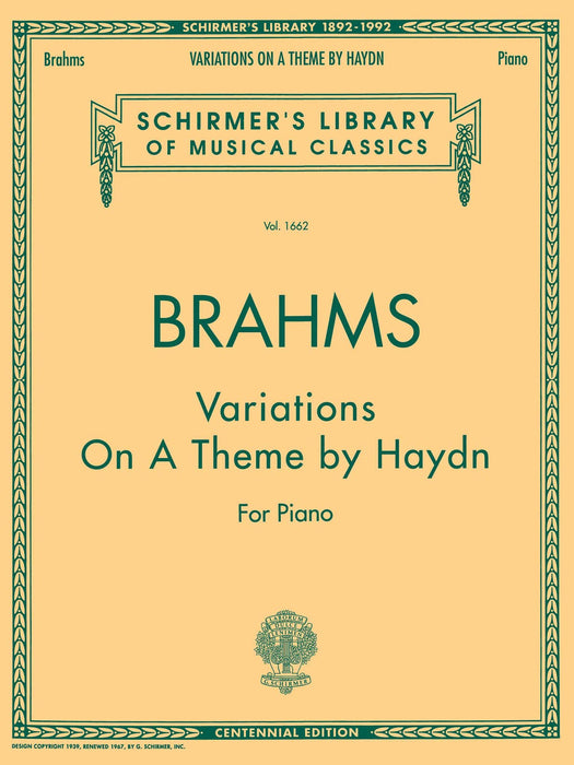 Variations on a Theme by Haydn Schirmer Library of Classics Volume 1662 Piano Solo 布拉姆斯 變奏曲 主題 鋼琴 | 小雅音樂 Hsiaoya Music