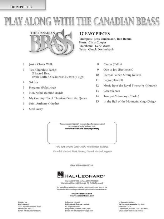 Play Along with The Canadian Brass 17 Easy Pieces 1st Trumpet 銅管樂器 小號 小品 | 小雅音樂 Hsiaoya Music