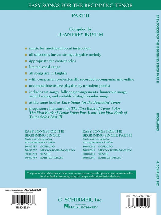 Easy Songs for the Beginning Tenor - Part II - Book/Online Audio | 小雅音樂 Hsiaoya Music