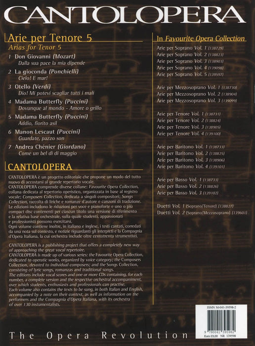 Arias for Tenor - Volume 5 Cantolopera Collection 詠唱調 詠嘆調 聲樂 | 小雅音樂 Hsiaoya Music