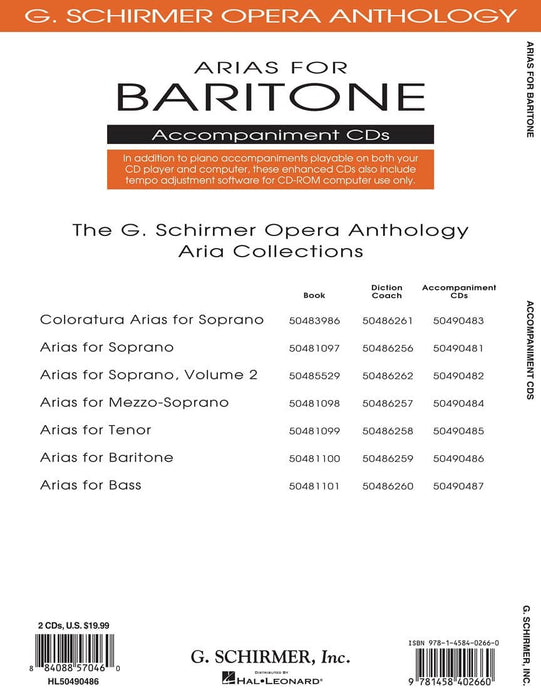 Arias for Baritone G. Schirmer Opera Anthology Accompaniment CDs (2) 詠唱調 歌劇 伴奏 | 小雅音樂 Hsiaoya Music