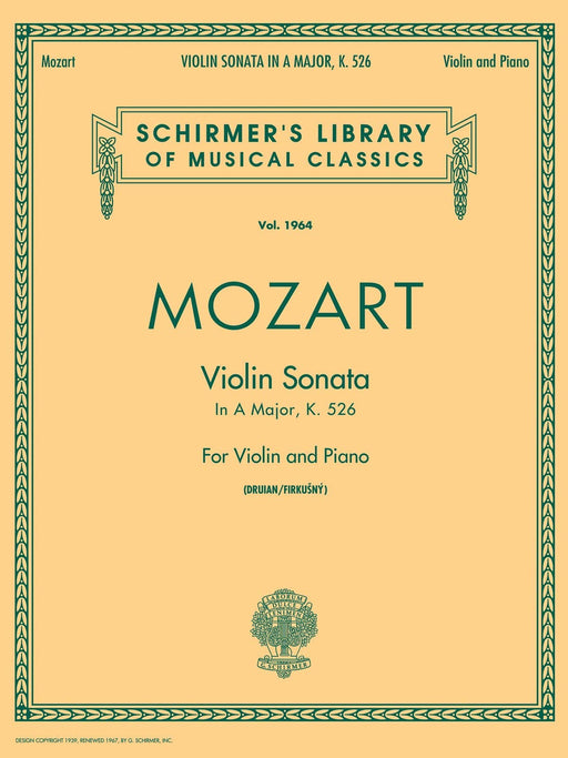 Sonata in A, K.526 Schirmer Library of Classics Volume 1964 Violin and Piano 莫札特 奏鳴曲 小提琴 鋼琴 | 小雅音樂 Hsiaoya Music