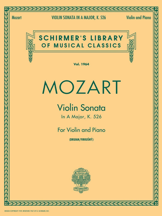 Sonata in A, K.526 Schirmer Library of Classics Volume 1964 Violin and Piano 莫札特 奏鳴曲 小提琴 鋼琴 | 小雅音樂 Hsiaoya Music
