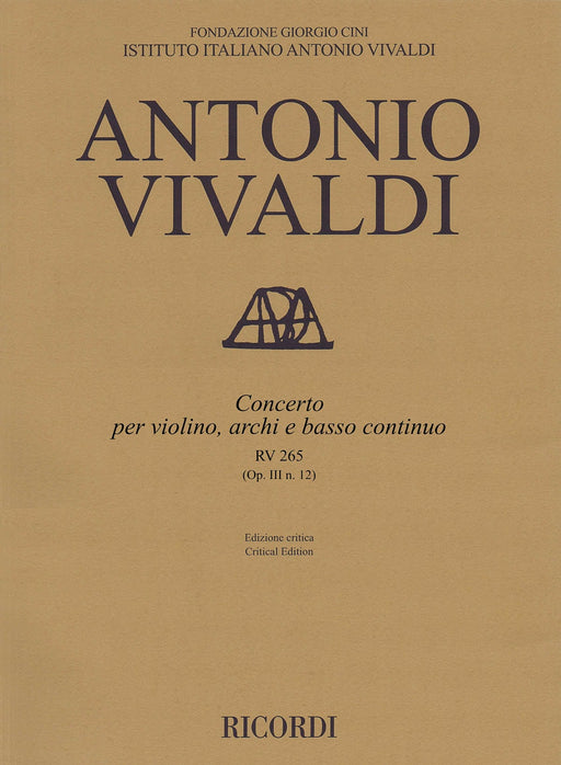 Concerto E Major, RV 265, Op. III, No. 12 Critical Edition Score 韋瓦第 協奏曲 | 小雅音樂 Hsiaoya Music