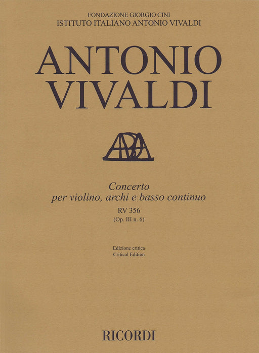 Concerto A Minor, RV 356, Op. III, No. 6 Critical Edition Score 韋瓦第 協奏曲 | 小雅音樂 Hsiaoya Music