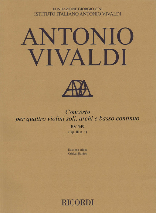 Concerto D Major, RV 549, Op. III, No. 1 Critical Edition Score 韋瓦第 協奏曲 | 小雅音樂 Hsiaoya Music