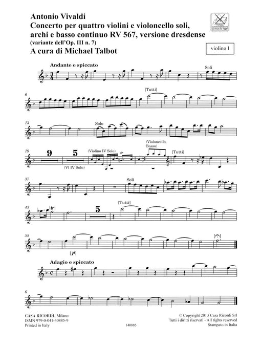 Concerto F Major, RV 567, Op. III, No. 7/Variant of Op. 3, No. 7 Strings Continuo Rv567 (op. 3, No. 7) Parts 韋瓦第 協奏曲 弦樂器 | 小雅音樂 Hsiaoya Music