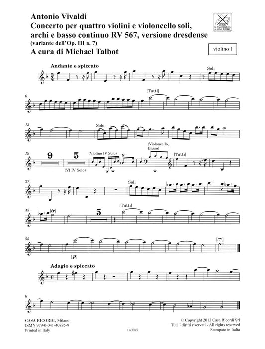 Concerto F Major, RV 567, Op. III, No. 7/Variant of Op. 3, No. 7 Strings Continuo Rv567 (op. 3, No. 7) Parts 韋瓦第 協奏曲 弦樂器 | 小雅音樂 Hsiaoya Music