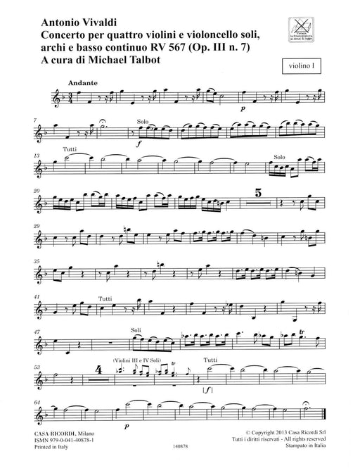 Concerto F Major, RV 567, Op. III, No. 7/Variant of Op. 3, No. 7 Strings Continuo Rv567 (op. 3, No. 7) Dresden Pt 韋瓦第 協奏曲 弦樂器 | 小雅音樂 Hsiaoya Music