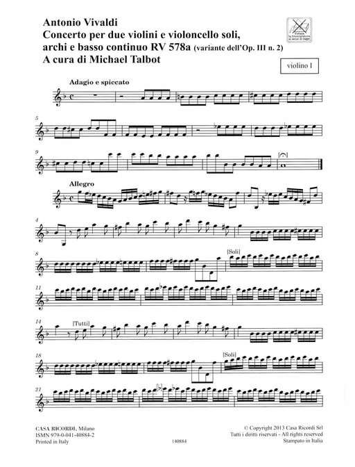Concerto G Minor, RV 578, Op. III, No. 2 Strings Continuo Rv578a (variant Of Op3/n2) Pts 韋瓦第 協奏曲 弦樂器 | 小雅音樂 Hsiaoya Music