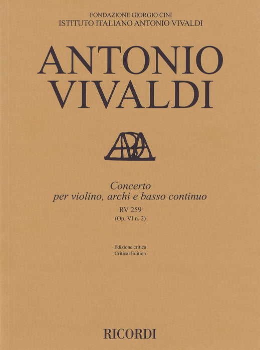Concerto for Violin, Strings and Basso Continuo - RV 259 Op. 6 No. 2 Critical Edition Score 協奏曲 弦樂器 | 小雅音樂 Hsiaoya Music