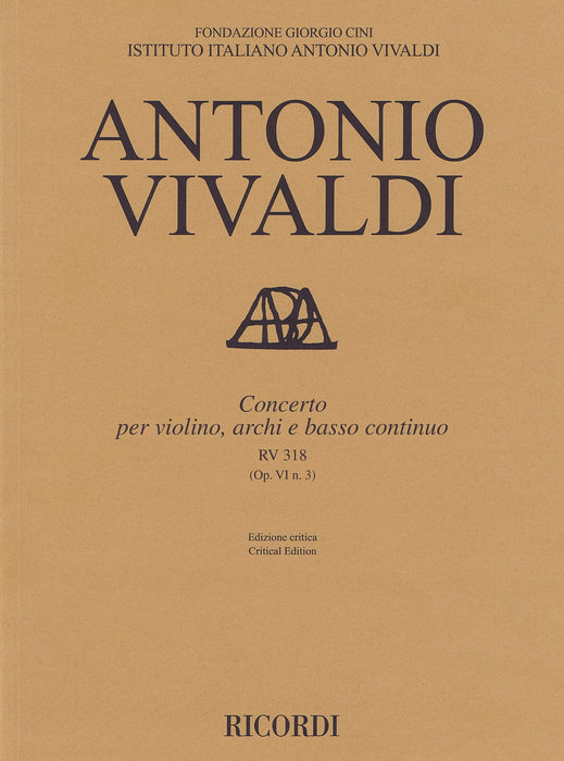 Concerto for Violin, Strings and Basso Continuo - RV318, Op. 6 No. 3 Critical Edition Score 協奏曲 弦樂器 | 小雅音樂 Hsiaoya Music