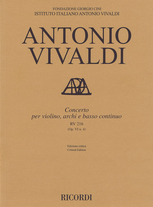 Concerto for Violin, Strings and Basso Continuo - RV216, Op. 6 No. 4 Critical Edition Score 協奏曲 弦樂器 | 小雅音樂 Hsiaoya Music