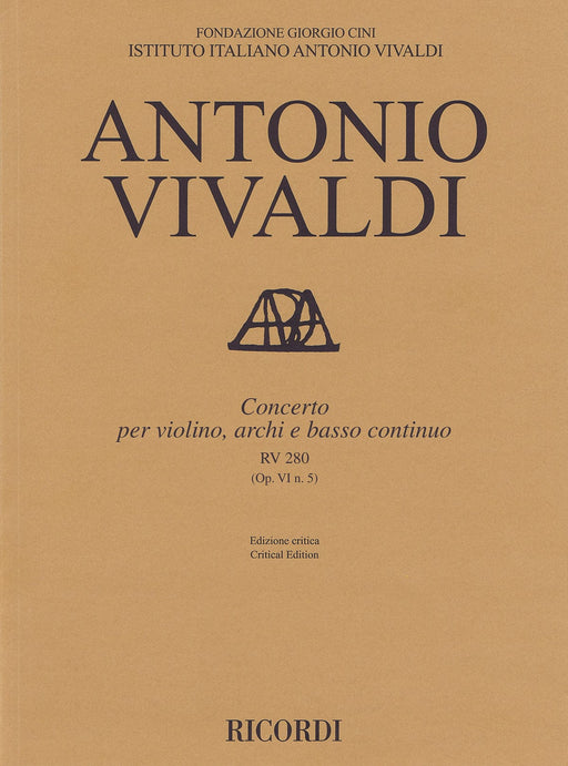 Concerto for Violin, Strings and Basso Continuo - RV280, Op. 6 No. 5 Critical Edition Score 協奏曲 弦樂器 | 小雅音樂 Hsiaoya Music