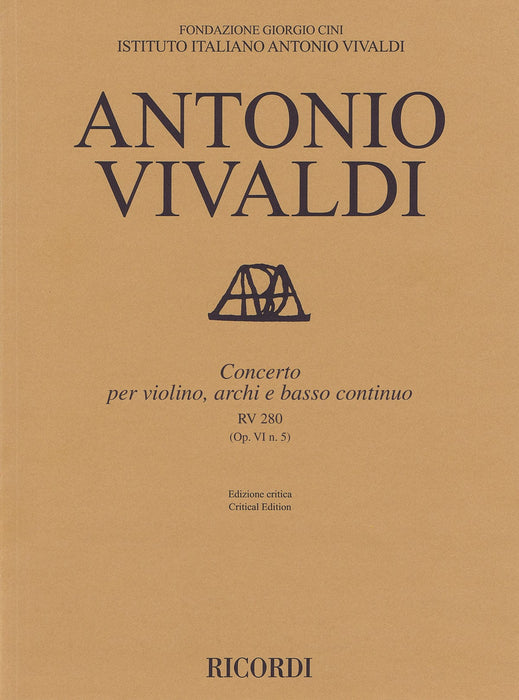 Concerto for Violin, Strings and Basso Continuo - RV280, Op. 6 No. 5 Critical Edition Score 協奏曲 弦樂器 | 小雅音樂 Hsiaoya Music