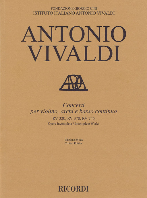 Concerti for Violin, Strings & Basso Continuo RV320, RV378, RV745 Critical Edition Score 韋瓦第 弦樂器 弦樂 小提琴(含鋼琴伴奏) | 小雅音樂 Hsiaoya Music