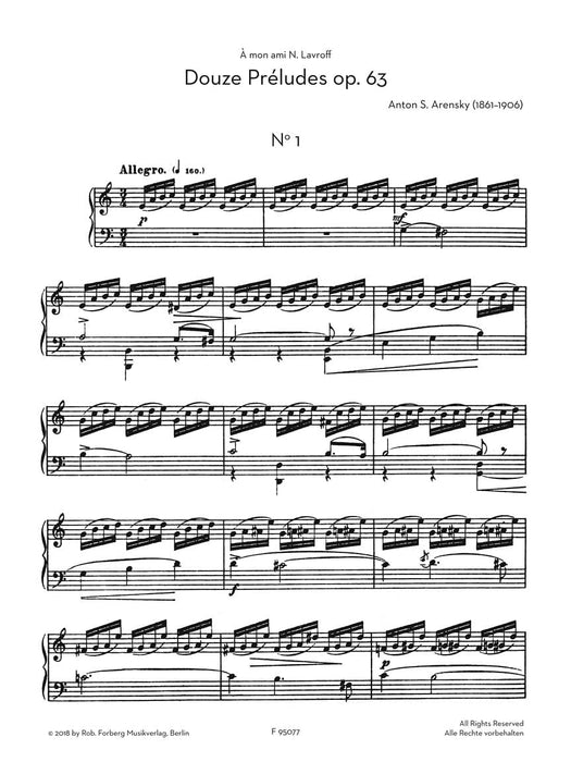 Twelve Preludes for Piano, Op. 63 阿倫斯基 鋼琴 前奏曲 鋼琴 | 小雅音樂 Hsiaoya Music