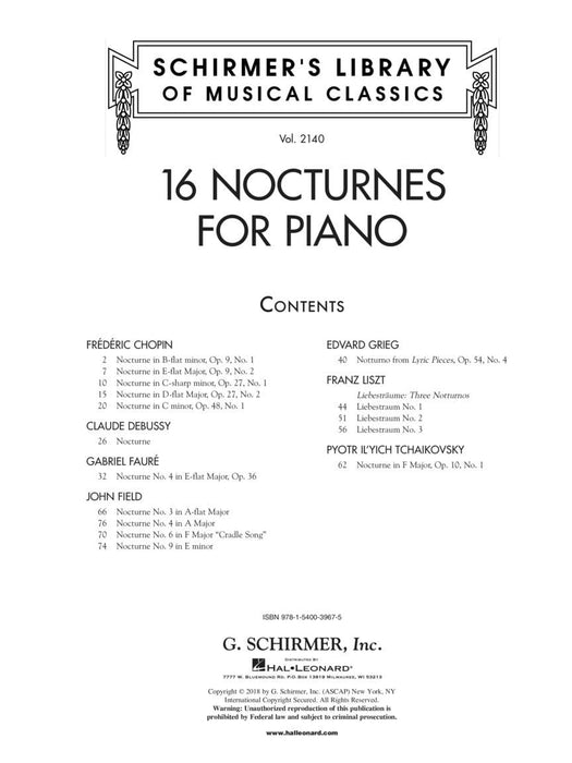 16 Nocturnes for Piano Schirmer Library of Classics Volume 2140 夜曲 鋼琴 | 小雅音樂 Hsiaoya Music