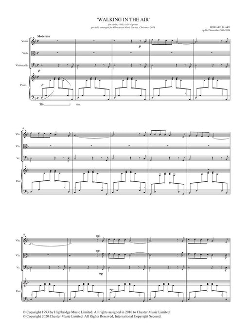 Walking in the Air from The Snowman for Piano Quartet Score and Parts 鋼琴四重奏 | 小雅音樂 Hsiaoya Music