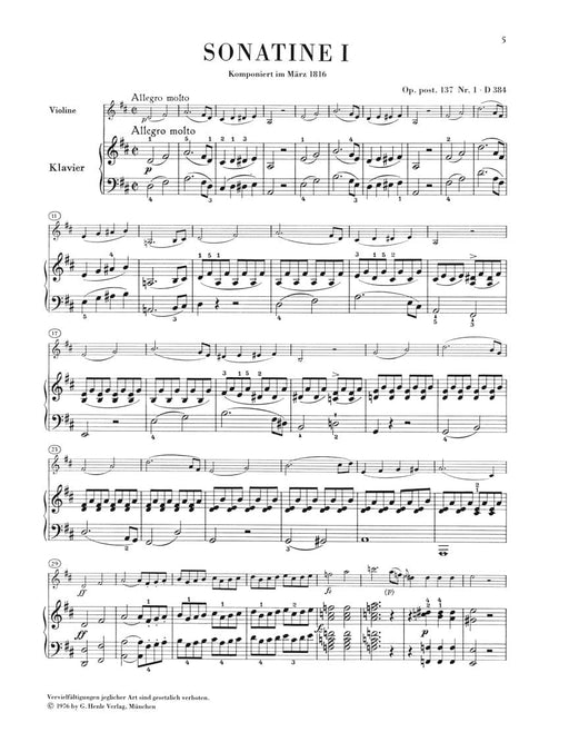 Sonatinas for Piano and Violin Op. Post. 137 舒伯特 小奏鳴曲 小提琴(含鋼琴伴奏) 亨乐版 | 小雅音樂 Hsiaoya Music