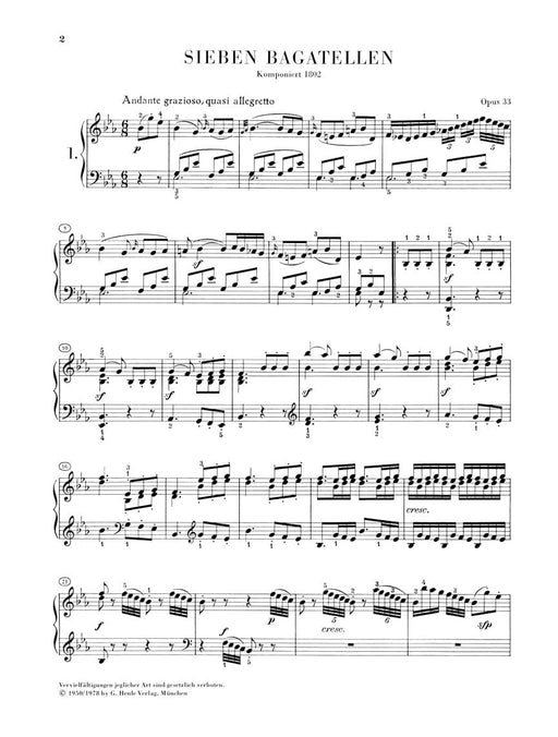 7 Bagatelles Op. 33 Piano Solo 貝多芬 鋼琴 音樂小品 亨乐版 | 小雅音樂 Hsiaoya Music