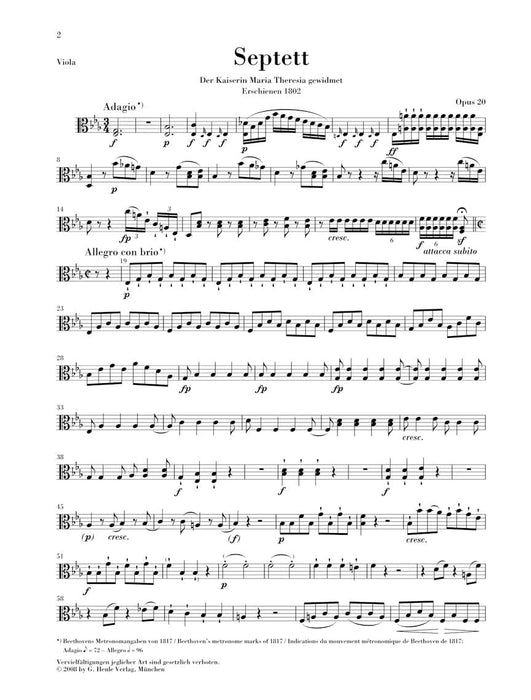 Septet in E-flat Major, Op. 20 Clarinet, Bassoon, Horn, Violin, Viola, Cello, and Double Bass Set of Parts 貝多芬 七重奏 小提琴大提琴 亨乐版 | 小雅音樂 Hsiaoya Music