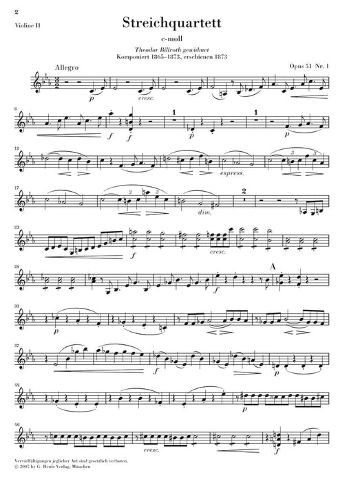 String Quartets, Op. 51 No. 1 in C minor & No. 2 in A minor 布拉姆斯 弦樂四重奏 亨乐版 | 小雅音樂 Hsiaoya Music