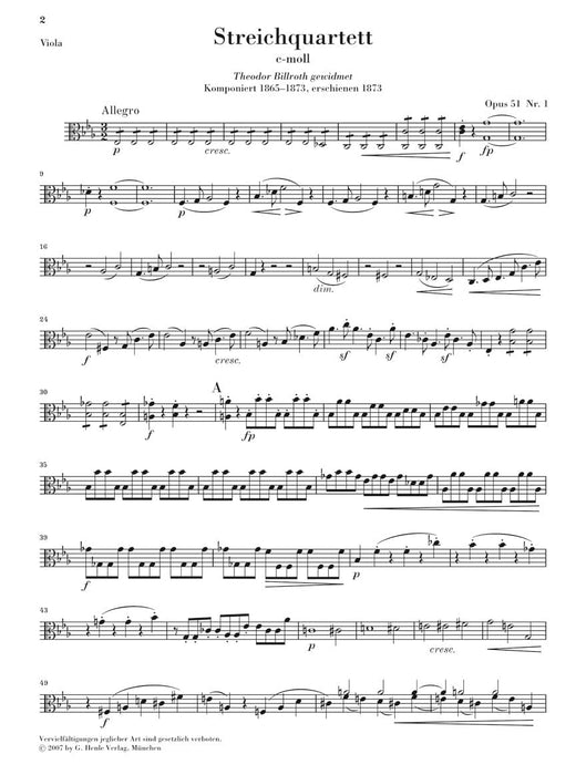 String Quartets, Op. 51 No. 1 in C minor & No. 2 in A minor 布拉姆斯 弦樂四重奏 亨乐版 | 小雅音樂 Hsiaoya Music