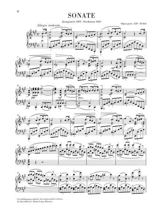 Piano Sonata A Major Op. Posth. 120 D 664 Piano Solo 舒伯特 奏鳴曲 鋼琴 亨乐版 | 小雅音樂 Hsiaoya Music