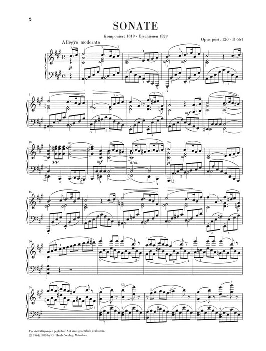 Piano Sonata A Major Op. Posth. 120 D 664 Piano Solo 舒伯特 奏鳴曲 鋼琴 亨乐版 | 小雅音樂 Hsiaoya Music