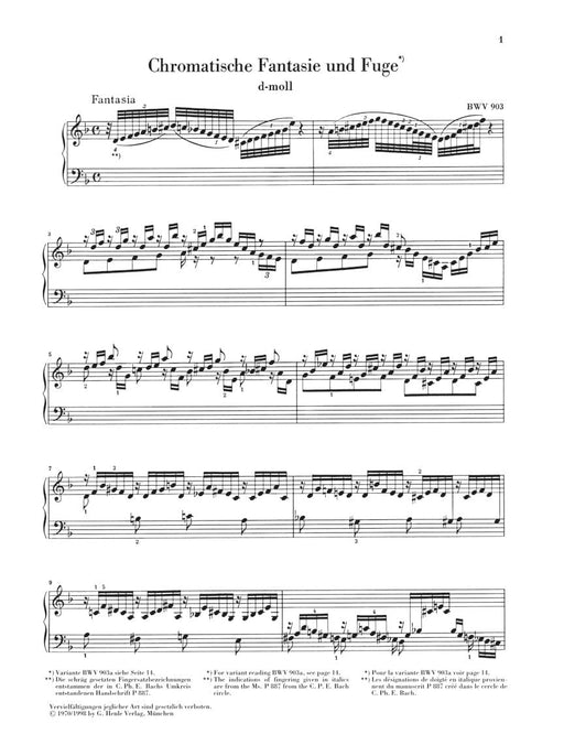 Chromatic Fantasy and Fugue D minor BWV 903 and 903a Piano Solo 巴赫‧約翰瑟巴斯提安 復格曲 半音階幻想曲 鋼琴 亨乐版 | 小雅音樂 Hsiaoya Music
