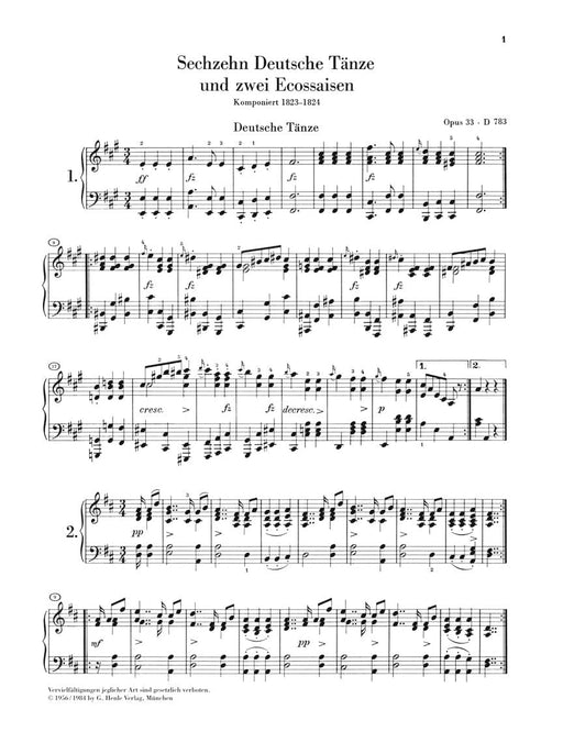 16 German Dances and 2 Ecossaises Op. 33 D 783 Piano Solo 舒伯特 鋼琴 舞曲 亨乐版 | 小雅音樂 Hsiaoya Music