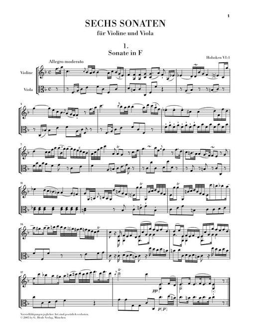 6 Sonatas for Violin and Viola String Duo 小提琴 中提琴 弦樂二重奏 奏鳴曲 亨乐版 | 小雅音樂 Hsiaoya Music