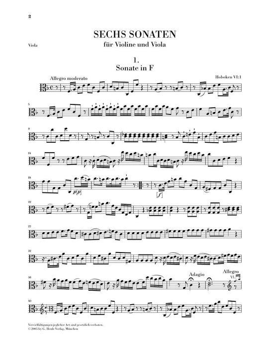 6 Sonatas for Violin and Viola String Duo 小提琴 中提琴 弦樂二重奏 奏鳴曲 亨乐版 | 小雅音樂 Hsiaoya Music