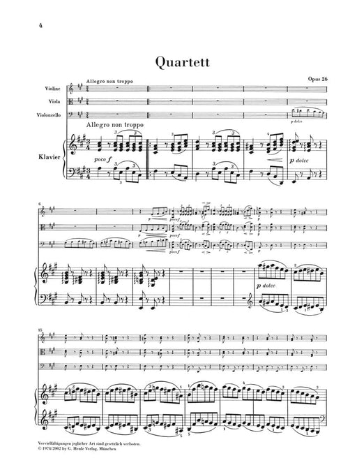 Piano Quartet A Major Op. 26 布拉姆斯 鋼琴四重奏 亨乐版 | 小雅音樂 Hsiaoya Music