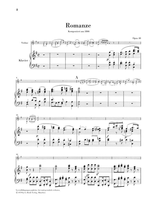 Romances for Violin and Orchestra Op. 40 & 50 in G and F Major Violin and Piano 貝多芬 小提琴 管弦樂團 浪漫曲 小提琴(含鋼琴伴奏) 亨乐版 | 小雅音樂 Hsiaoya Music