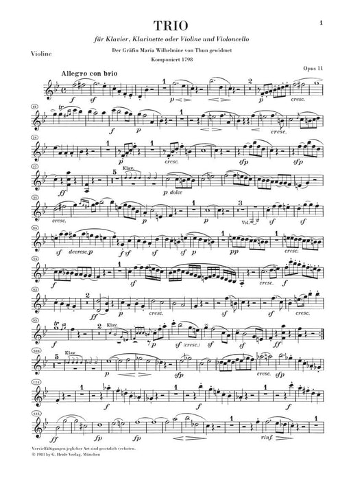 Clarinet Trios B Flat Major Op. 11 and E Flat Major Op. 38 for Piano, Clarinet (or Violin) and Violoncello 貝多芬 豎笛三重奏 鋼琴 小提琴 大提琴 亨乐版 | 小雅音樂 Hsiaoya Music