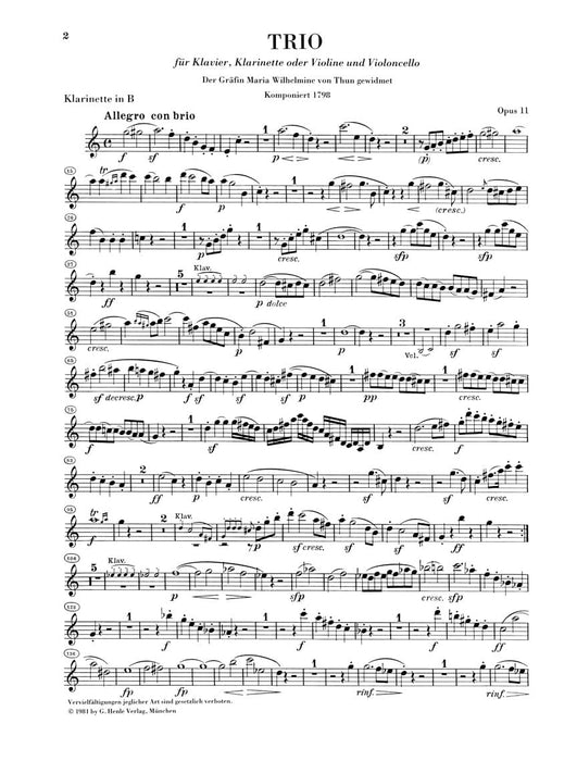 Clarinet Trios B Flat Major Op. 11 and E Flat Major Op. 38 for Piano, Clarinet (or Violin) and Violoncello 貝多芬 豎笛三重奏 鋼琴 小提琴 大提琴 亨乐版 | 小雅音樂 Hsiaoya Music