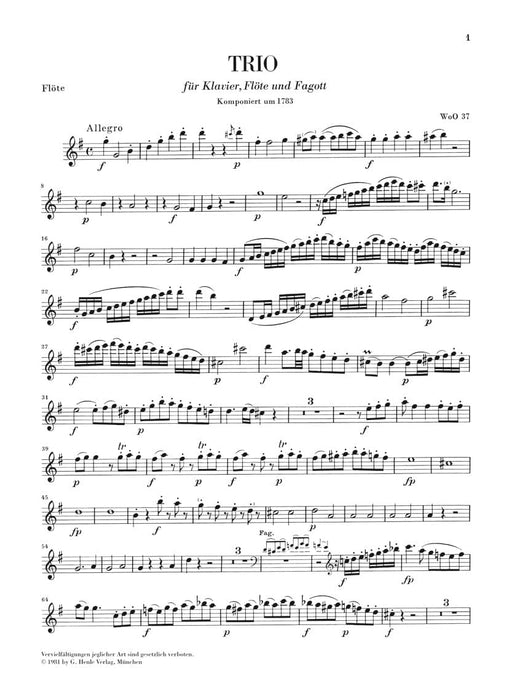 Trio for Piano, Flute, and Bassoon, WoO 37 貝多芬 鋼琴三重奏 亨乐版 | 小雅音樂 Hsiaoya Music
