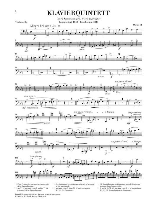 Piano Quintet Eb Major Op. 44 舒曼‧羅伯特 鋼琴五重奏 亨乐版 | 小雅音樂 Hsiaoya Music