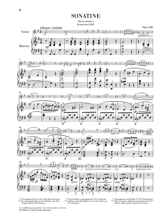 Sonatina for Piano and Violin G Major Op. 100 德弗札克 小奏鳴曲鋼琴 小提琴 小提琴(含鋼琴伴奏) 亨乐版 | 小雅音樂 Hsiaoya Music