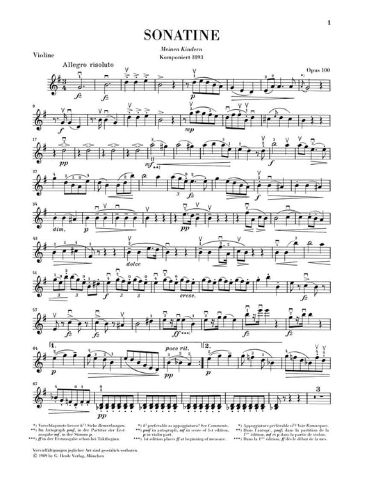 Sonatina for Piano and Violin G Major Op. 100 德弗札克 小奏鳴曲鋼琴 小提琴 小提琴(含鋼琴伴奏) 亨乐版 | 小雅音樂 Hsiaoya Music