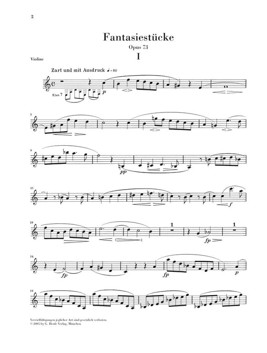 Fantasy Pieces for Piano and Clarinet Op. 73 Version for Violin 舒曼‧羅伯特 幻想小品 小提琴(含鋼琴伴奏) 亨乐版 | 小雅音樂 Hsiaoya Music